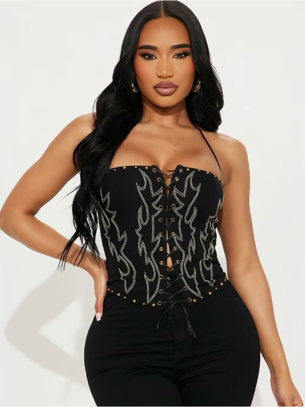 Fashion Nova Black Lace- up corset